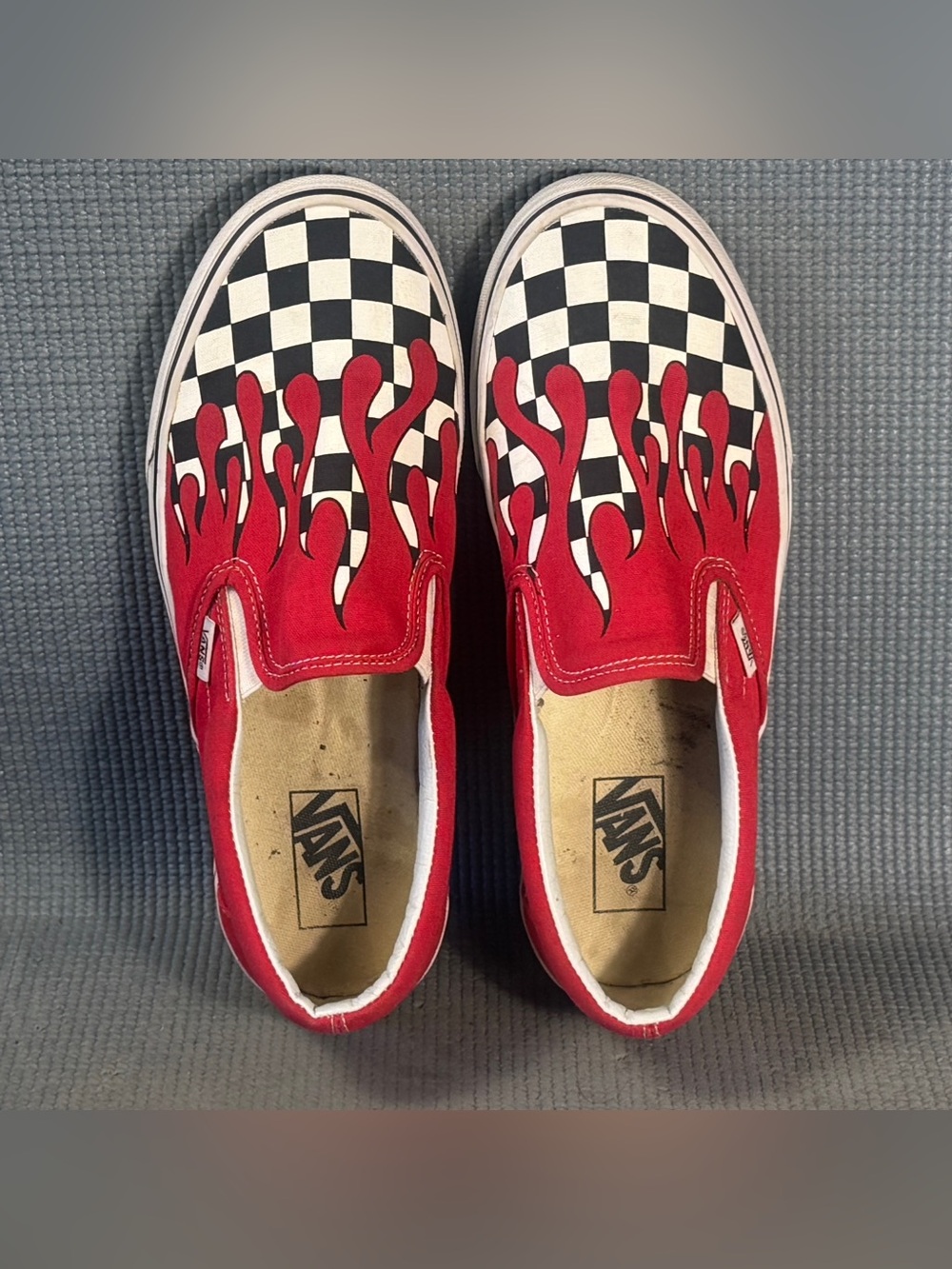 Vans Off The Wall Red & Black Flame Checkered Slip-On Sneakers Men’s Size 9.5 - Picture 5 of 9